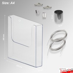 Ceiling-to-Floor Grid Clip Brochure Holder Set - Leaflet Dispenser Hanging with Twist-On Weighted Cables!
