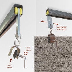 Wall-to-Wall Rug Hanging System - Create Room Divider/Middle-Of-Room Carpet Displays (Rail & Sliding Rug Clamps)
