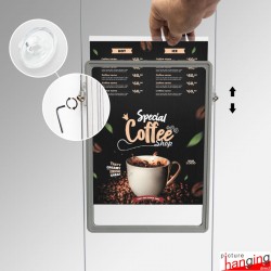 Double-Sided Ceiling-To-Floor Cable Poster Display Kit (A3, A4, A5) - Complete Hanging Wires & Frames, Portrait
