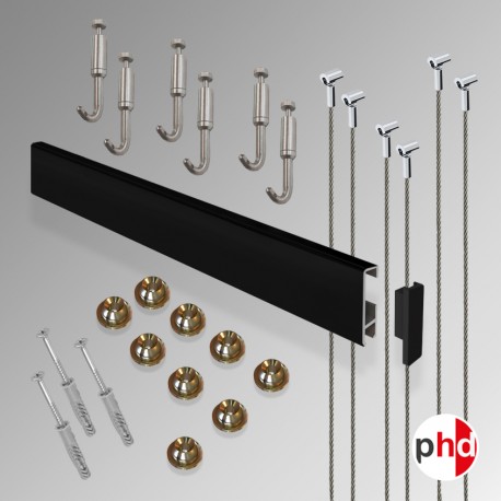 Clip Rail 3m 'All-in-one' Gallery System Kit (Heavy Duty), Black Finish