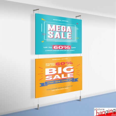Cable Display Canvas Hanging Kit - Wall-to-Floor Cables & Fittings for Artwork & Signs